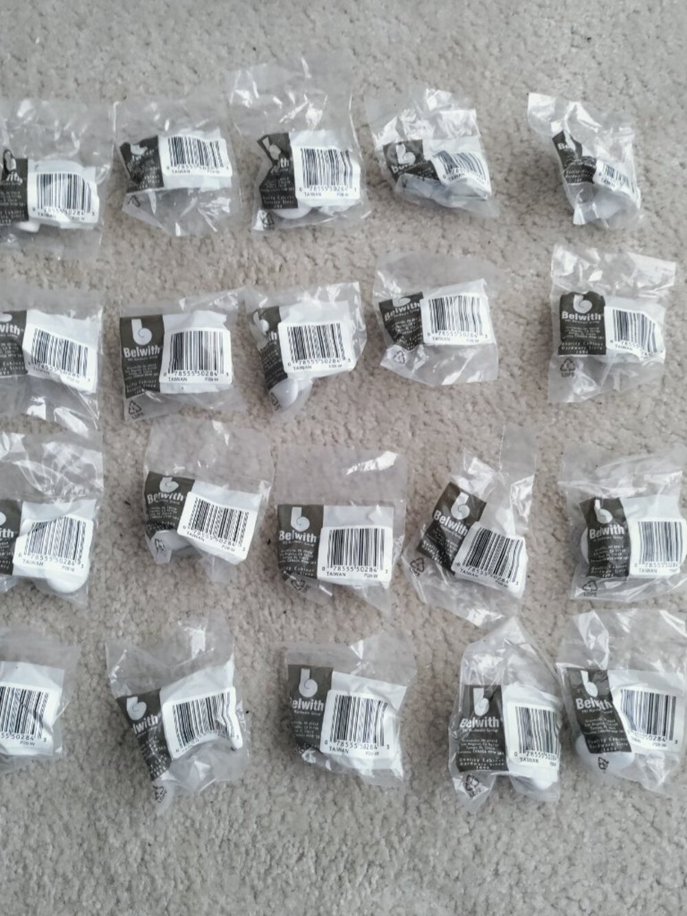 (20) Belwith P28-W White Porcelain 1 1/4" Cabinet Knob Pull w/Screws - NEW